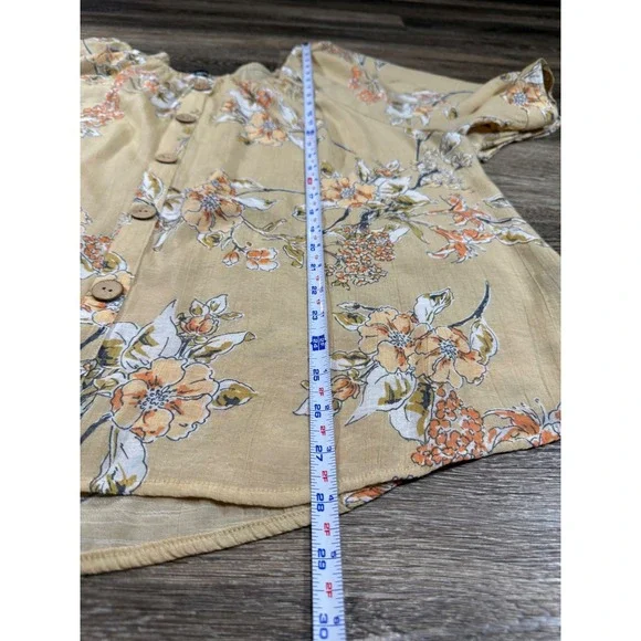Unique Spectrum Blouse Womens 2X Tan White Orange Floral Button Decor Tie Sleeve - Picture 3 of 7